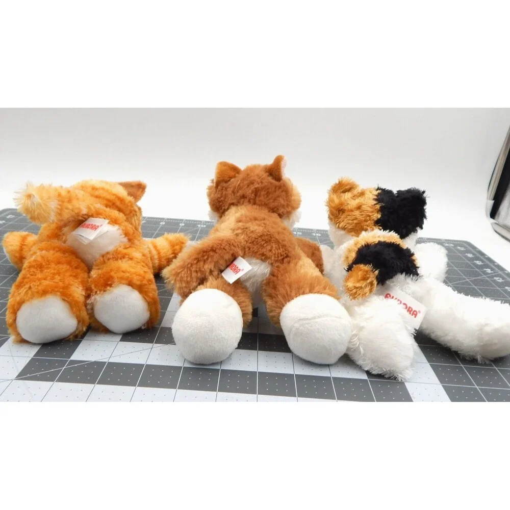Aurora Plush Cats Floppy Tabby Tiger Calico Stuffed Animal 8 In Lot of 3 Beanie